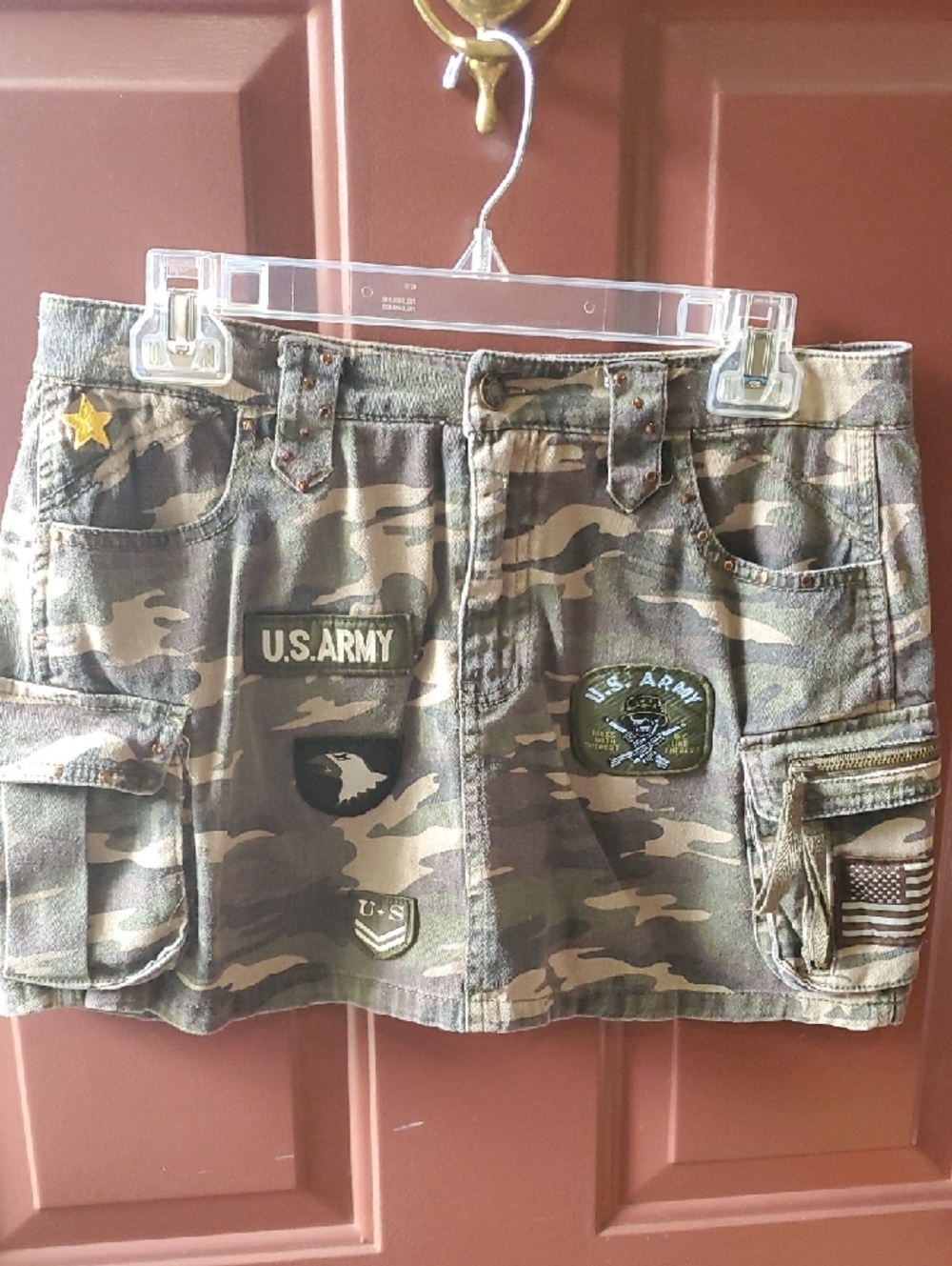 Zoey Beth Camouflage Cargo Mini Skirt with U.S. Army Patches